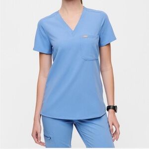 Figs Light Blue Short Sleeve V-Neck Top